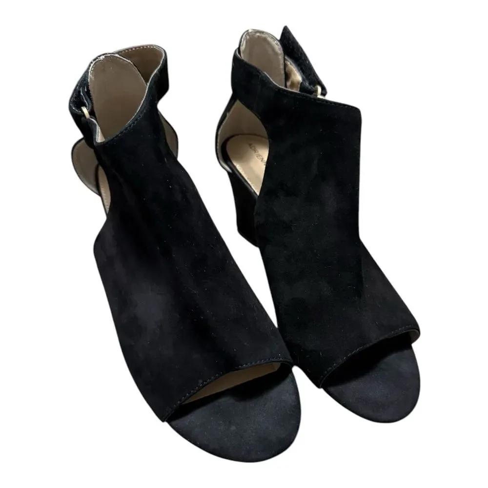Adrienne Vittadini NELO Open Heel/ Toe Black suede, wedge heel size 9